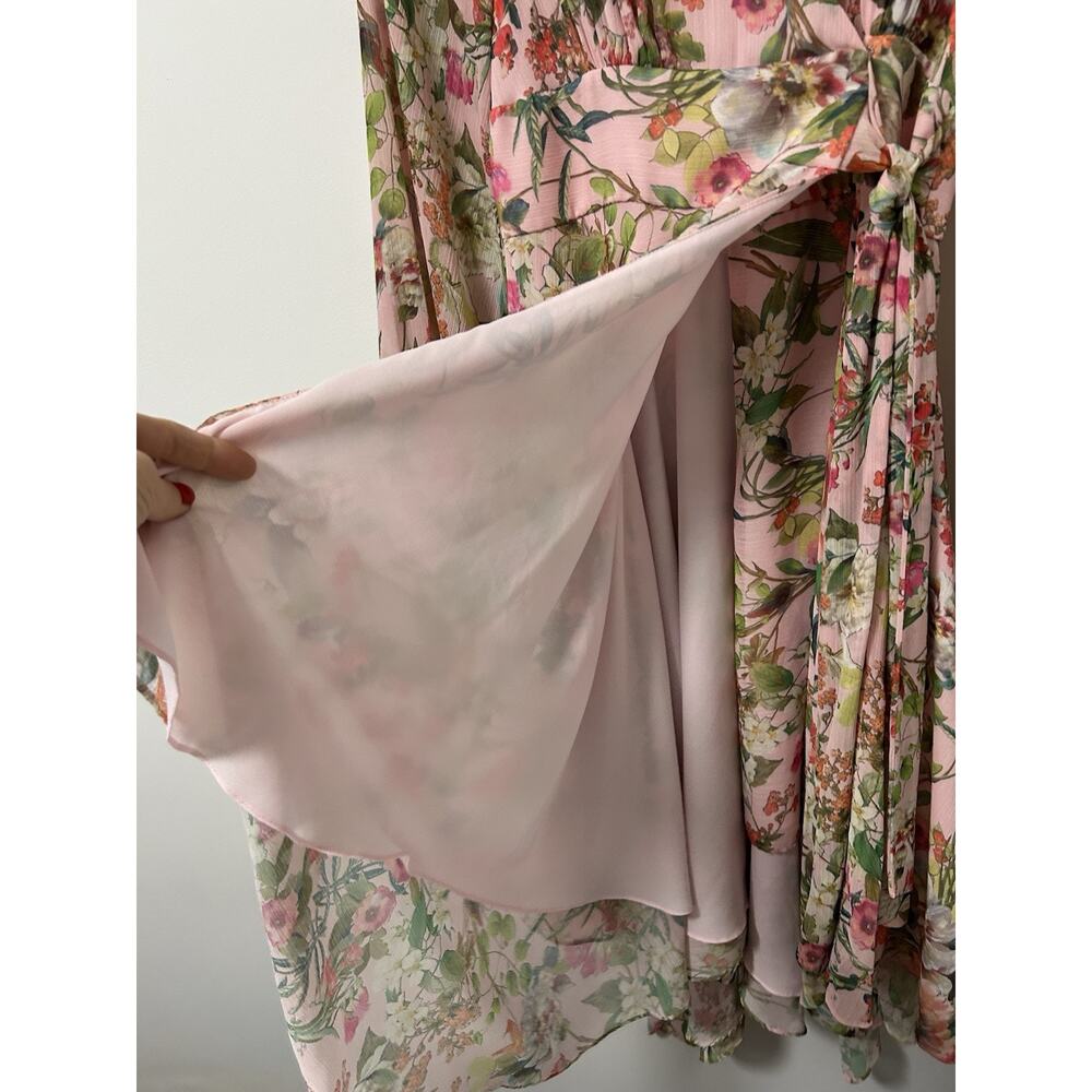 Jay Godfrey Womens Eldon Dress Pink Size 4 long sleeve‎ Floral Wrap Midi Lined - Picture 6 of 11